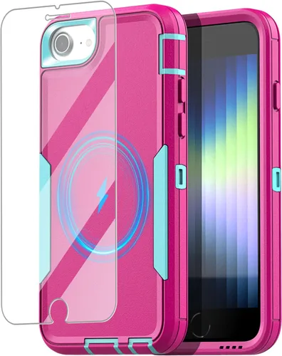 Vista 8 de AICase Funda para iPhone SE 2022/3rd/2020/8/7/6, soporte magnético para automóvil, resistente de 2 capas, duradero, protección de grado militar, a