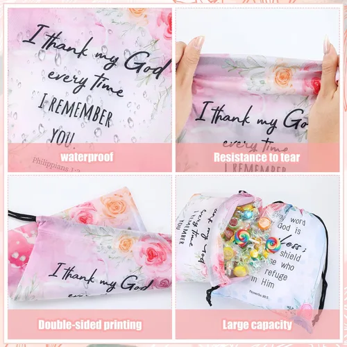Vista 3 de Hosuly 24 mochilas religiosas de versículos bíblicos con cordón para sorteo cristiano, bolsa de regalo religiosa a granel, bolsa pequeña