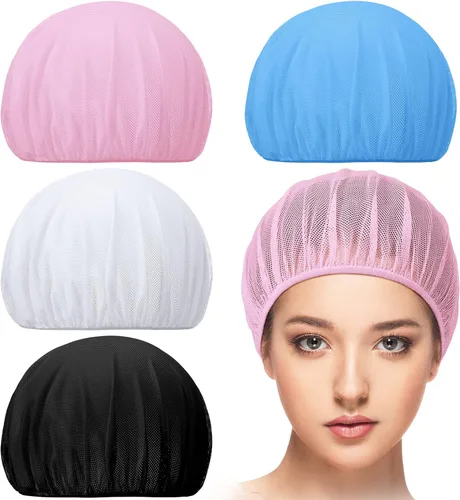 Vista 7 de Chuarry 4 gorros de malla para dormir por la noche, redes de pelo rizado, gorras para dormir para mujeres