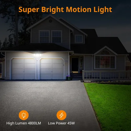 Vista 2 de LEPOWER Luces de inundación de 45 W con sensor de movimiento, luces para exteriores, luz de seguridad LED de 4800 lm, luz con sensor de movimiento
