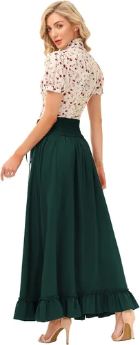 Vista 5 de Scarlet Darkness Falda larga victoriana para mujer, falda vintage eduardiana de cintura alta