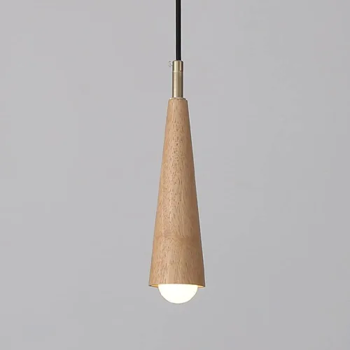 Vista 3 de Lámpara colgante pequeña de madera retro de granja, lámpara de suspensión ajustable con pantalla cónica de madera, lámpara colgante de techo