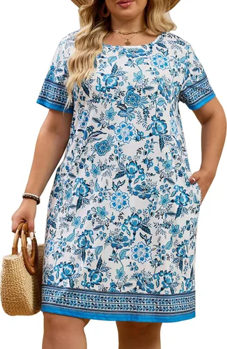 Vista 23 de Kancystore Vestido casual de verano para mujer, talla grande, con bolsillos Albaricoque