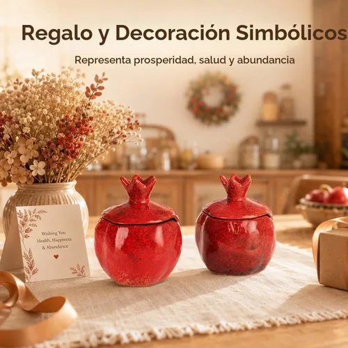 Vista 8 de Sal Bodega 2 PCS Cerámica Granada En Forma De Tazón De Sal Con Tapa Y Cuchara