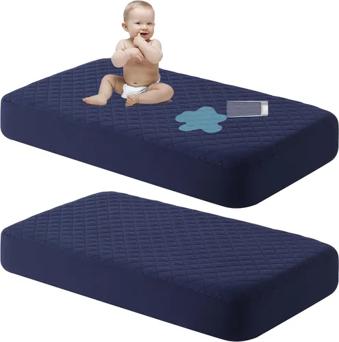 Vista 8 de NTBAY 2 Pack Protector de colchón de cuna impermeable, sábana ajustable acolchada de 28"x52" para bebé - Lavable a máquina - Suave y transpirable