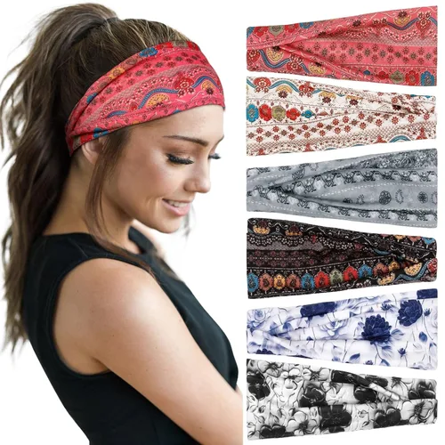 Vista 10 de Huachi Diademas para mujer, diademas elásticas bohemias para el cabello de mujer, antideslizantes, anchas y gruesas, de tela suave, accesorios