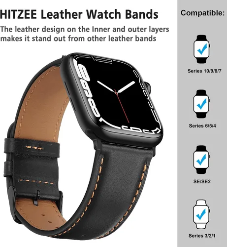 Vista 5 de HITZEE Correas de cuero compatibles con Apple Watch Band de 1.654 in, 1.614 in, 1.575 in, 1.496 in, para mujeres y hombres, correa de cuero genuino