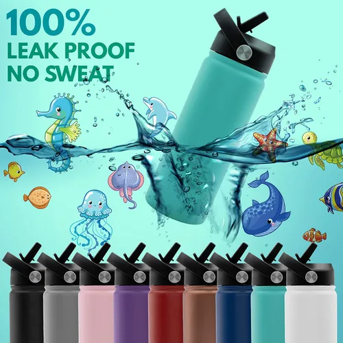 Vista 7 de Botella de agua personalizada para niños con sorbete y tapa, sin grabado. Botella de agua personalizada con nombre para niños, 18 onzas, 9