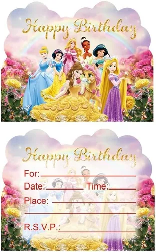 Vista 3 de 20 invitaciones de cumpleaños de princesa, invitaciones de fiesta de princesa, suministros de decoración (invitaciones, 20 unidades)