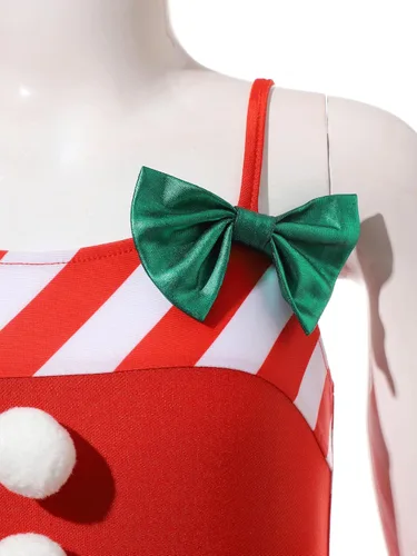 Vista 5 de Venjoe Disfraz de bailarina de caramelo de Navidad para niñas, diseño de rayas con volantes y falda