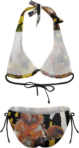 Vista 8 de Swimwear Women Girl Sexy Flag Farm Sunflower Tops Bottoms Wrap Sea Adjustable Tie Back