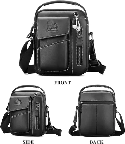 Vista 4 de BAIGIO Bolso bandolera de cuero pequeño para hombre, bolso bandolera para viajes, negocios, trabajo