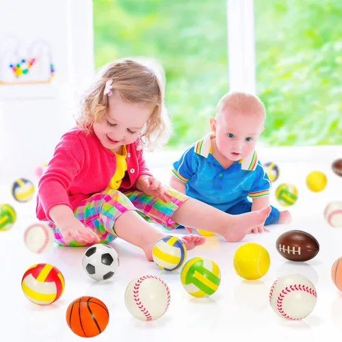 Vista 7 de HyDren 72 pelotas deportivas para el estrés, mini pelota deportiva de espuma, incluye bolsa de almacenamiento, baloncesto, fútbol, fútbol, tenis