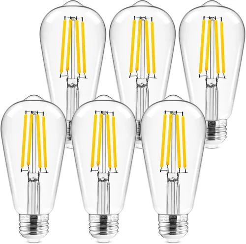 Vista 13 de Hizashi - 6 bombillas led Edison E26 equivalentes a 60 W, no regulables, 2,700 K, blanco cálido, CRI superior a 95, ST19, vintage, base E26, 700
