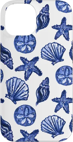 Vista 4 de Funda azul para iPhone 16, diseño de conchas marinas náuticas para nieta costera