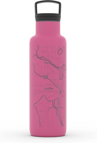 Vista 57 de Well Told Botella de agua aislada con mapa de Washington DC grabado, botella de acero inoxidable grabada (21 onzas, blanco) botella aislada de mapa