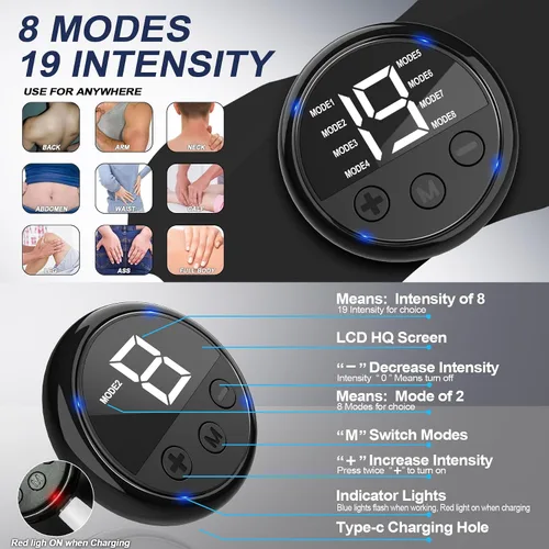 Vista 3 de Unidad TENS Inalámbrica Inteligente Estimulador Muscular Dispositivo TENS y EMS, Máquina Masajeadora Corporal Mini de Tejido Profundo con Pulso