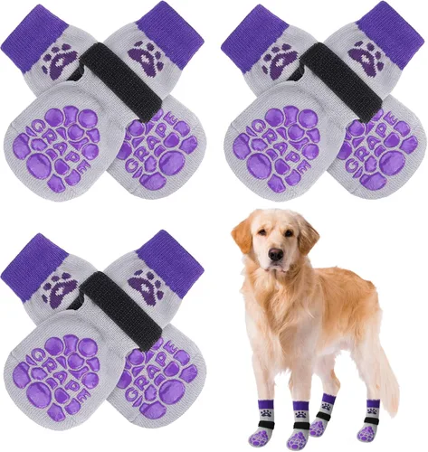 Vista 26 de BEAUTYZOO Calcetines antideslizantes para perros, zapatos de perro para pavimento frío/caliente, protectores de patas con empuñaduras, 3 pares