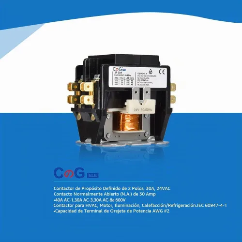 Vista 2 de Contactor de aire acondicionado de 2 polos 30 A 24 V, Contactor del condensador Contactor del compresor..