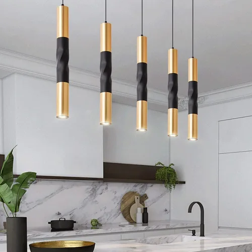 Vista 2 de Lámpara colgante de tubo largo creativo espiral de metal lámpara colgante moderna 5W lámpara de luz neutra para cocina isla pasillo bar (30CM)