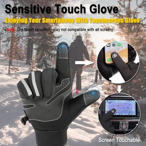 Vista 3 de Weitars Guantes de invierno para hombres y mujeres, guantes impermeables, guantes térmicos para el trabajo, guantes deportivos para correr
