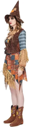 Vista 6 de EraSpooky Disfraz de espantapájaros malvado para mujer, kit de vestido de paja para Halloween