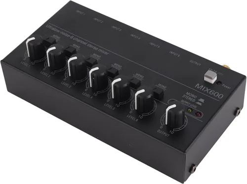 Vista 2 de Mezclador de sonido, mezclador de audio profesional, consola de tablero de sonido de bajo ruido, 6 canales, mezclador de línea estéreo para clubes