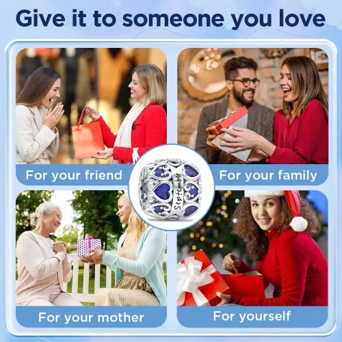 Vista 7 de Dijes de piedra natal con forma de corazón para pulseras y collares, plata de ley 925 con circonita cúbica 5A