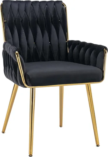 Vista 12 de Silla de escritorio de terciopelo, taburete de tocador, sin ruedas, moderno sillón dorado con patas de acento