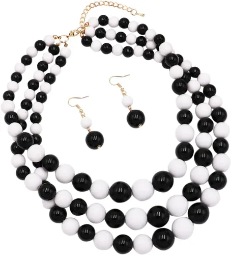 Vista 3 de Rosemarie & Jubalee Conjunto de joyería para mujer con 3 cadenas multicolores de perlas simuladas y aretes, regalo con collar, 45,7 cm + 7,6 cm