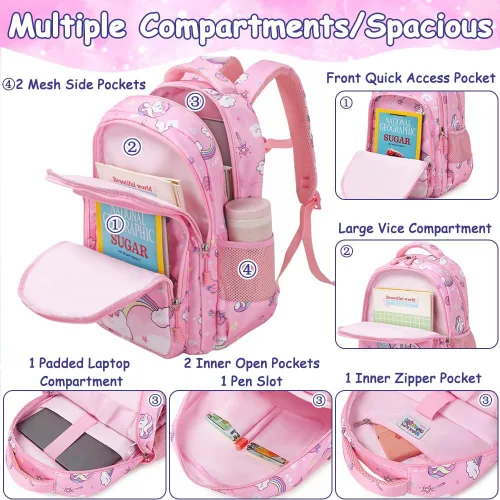 Vista 94 de Juego de mochila para niñas y adolescentes, mochila escolar para niños con bolsa para el almuerzo, estuche para lápices, mochilas escolares