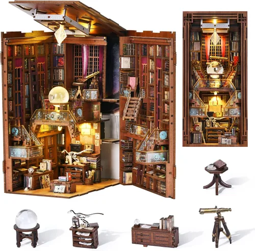 Vista 27 de CCCDF Kit de rincón de libros, rompecabezas de madera 3D para adultos, adolescentes, kit de bricolaje en miniatura para casa de muñecas, soporte