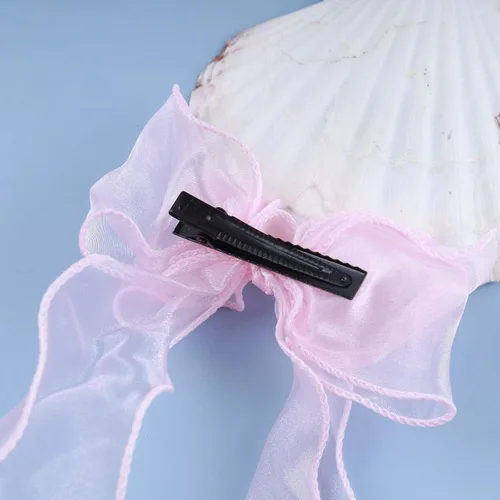 Vista 4 de Clip para el cabello con lazo de seda largo vintage, pasador, cinta de malla, clip para la cabeza, accesorios para el cabello para mujer