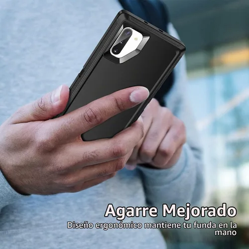 Vista 5 de Funda para Galaxy Note 10 Plus, a prueba de golpes, a prueba de caídas, a prueba de polvo, protección de cuerpo completo de 3 capas, funda rígida