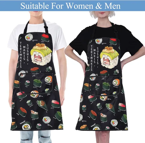 Vista 4 de CMNIM Delantales japoneses para sushi con bolsillos, para sushi, chef, para sushi, cocina, cocina japonesa, para regalar a los amantes del sushi