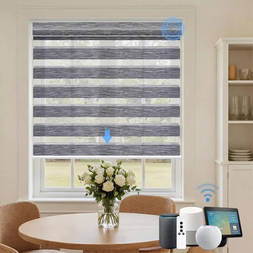 Vista 29 de Persianas motorizadas de cebra, persianas automáticas de oscurecimiento del 85% para ventanas interiores compatibles con HomeKit, Alexa, Google