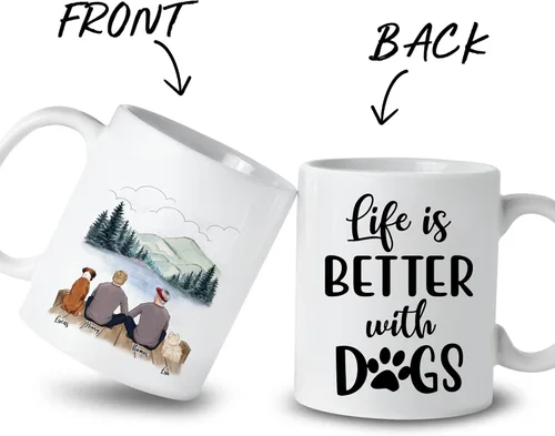 Vista 2 de Taza Personalizada de Gossby para Perros - La vida es mejor con perros (2 hombres - 2 perros) - Taza de perro personalizable para papás de perros