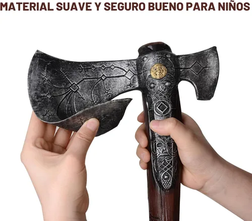 Vista 3 de CoserWorld - Martillo de espuma de poliuretano a escala 1:1, accesorio de disfraz de hachas medievales, armas para cosplay de Halloween Un hacha
