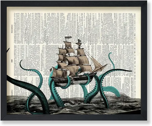 Vista 10 de Poster Master Póster de pulpo para parejas, póster de diccionario, arte Kraken, regalo romántico para él, ella, amantes, decoración náutica