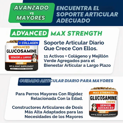 Vista 3 de Glucosamina avanzada para perros, colágeno y mejillón de labios verdes