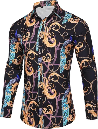 Vista 2 de Pacinoble - Camisa de vestir de manga larga para hombre, diseño de lujo, moderna y estampada.