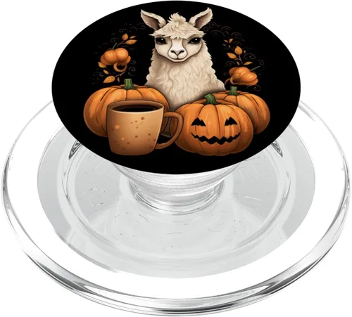Vista 8 de Llama Alpaca Calabaza Especias Latte Otoño Acción de Gracias Halloween PopSockets Estándar PopGrip