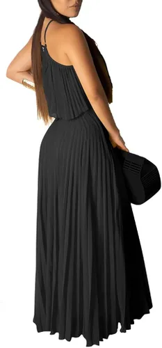 Vista 2 de Aro Lora Vestido largo de gasa sexy sin mangas con volantes para mujer, falda larga plisada de 2 piezas