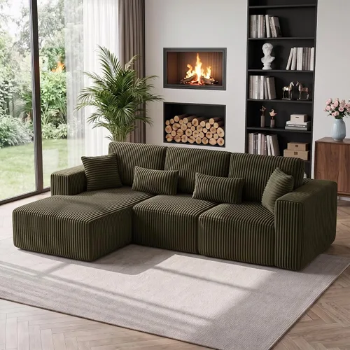 Vista 9 de Sofá modular de 110 pulgadas, sofá modular de pana en forma de L sin hueso con diván, moderno sofá de asiento profundo tapizado para sala de estar