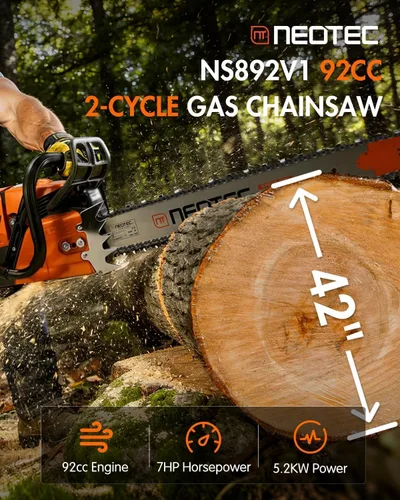 Vista 2 de NEO-TEC NS892V1 - Motosierra de gas de 92 cc con barra y cadena de 24 pulgadas, potencia de gasolina de 2 ciclos 5.2KW 7HP Motosierras de cadena