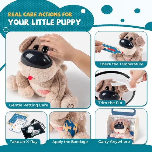 Vista 5 de Set interactivo de veterinario para perros, juego de veterinario para niños, regalo de cumpleaños para niños y niñas, kit de juguetes de simulación