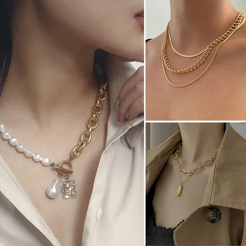 Vista 3 de IFKM 36 PCS Gold Plated Jewelry Set with 4 PCS Necklace, 11 PCS Bracelet, 7 PCS Ear Cuffs Earring, 14 Pcs Knuckle Rings for Women Girls Valentine