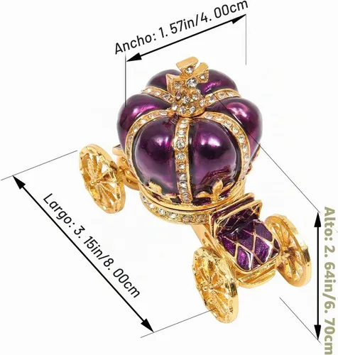 Vista 6 de QIFU Caja de joyería con forma de carruaje de calabaza esmaltado pintado a mano con bisagras - Regalo único para la familia Carro 1 Púrpura