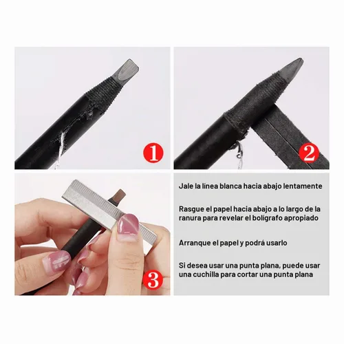 Vista 8 de Guapa Microblading - Lápiz de cejas impermeable con cordón para marcar, rellenar y contornar, maquillaje de tatuaje y maquillaje permanente Negro