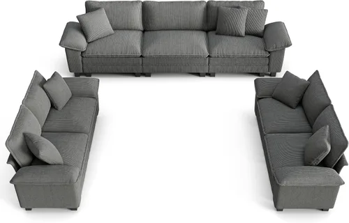 Vista 34 de PHI VILLA Conjuntos de sofás modulares Cloud, juego de sofá seccional de 2 piezas con sofá cama, sofá cómodo de 3 plazas para sala de estar y Ceniza